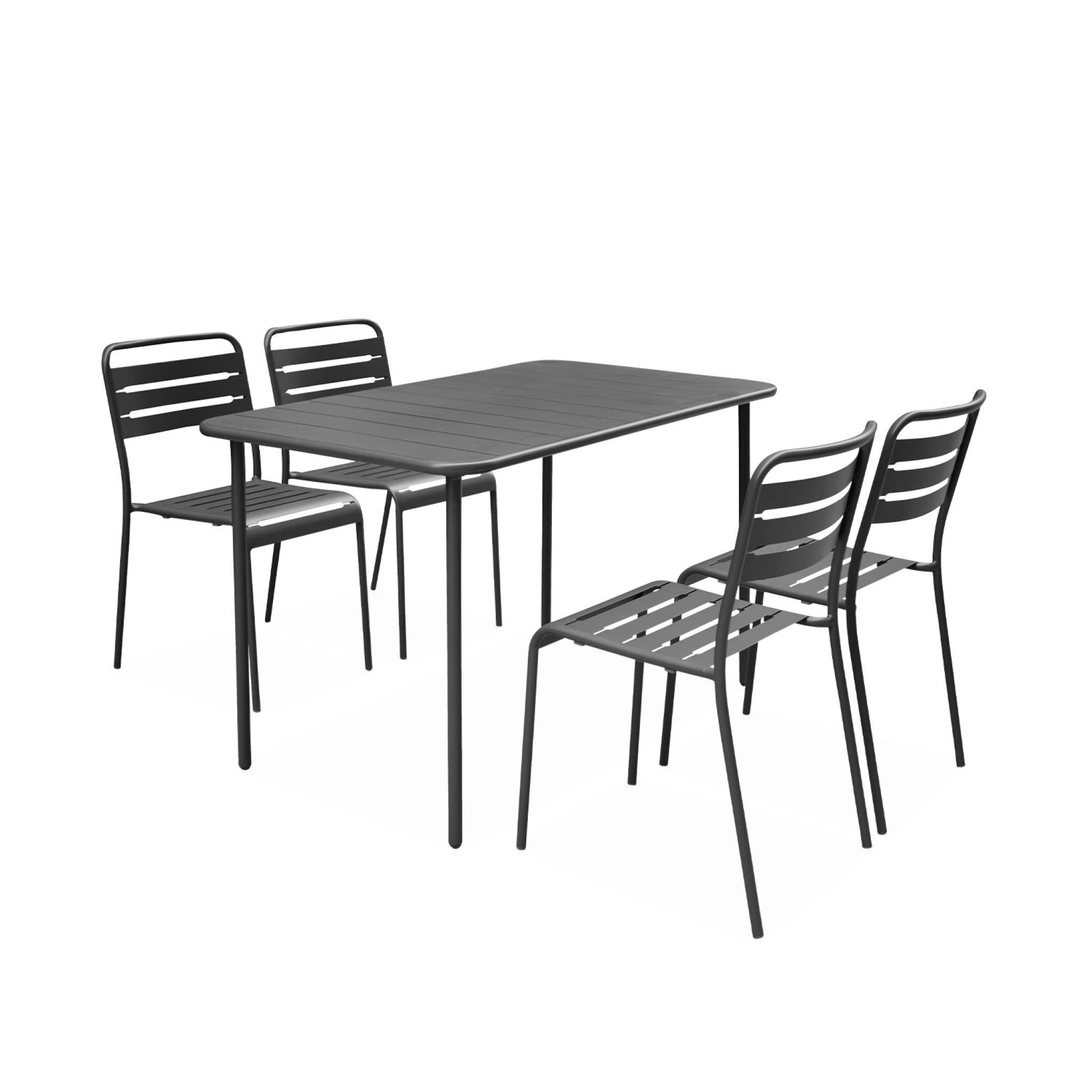 Table de jardin métal + 4 assises anthracite en acier. Amelia. 120 x 70 x 72.5 cm AMÉLIA - 2