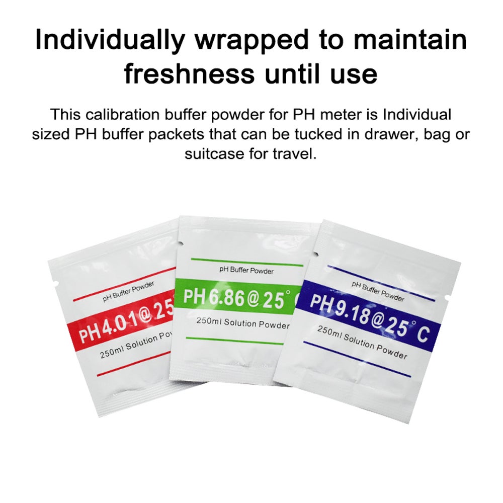 Punto di calibrazione del pHmetro: 3 tipi di polvere tampone, soluzione di misura per i test - 4