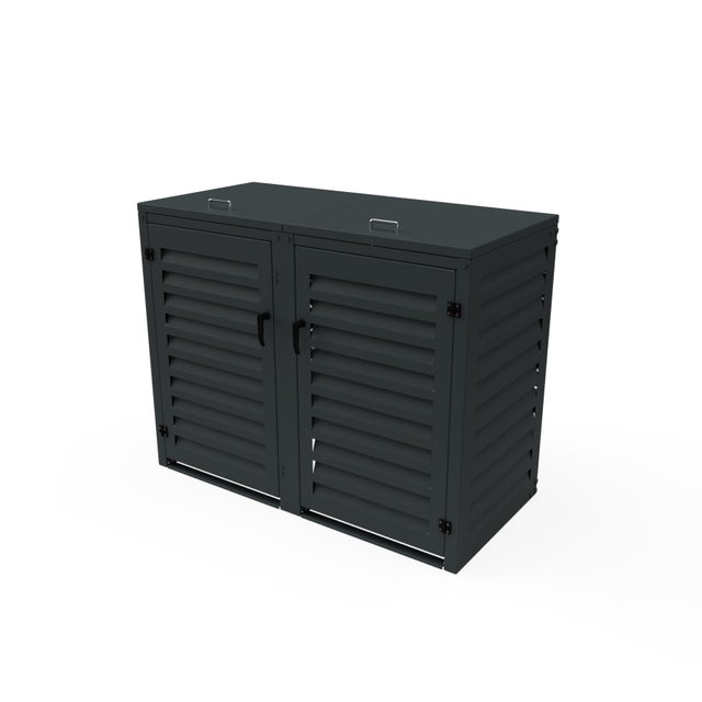 Cache Poubelle Extérieur Double en Aluminium thermolaqué - Abri pour 2 conteneurs 120 Litres – Gris Anthracite RAL 7016