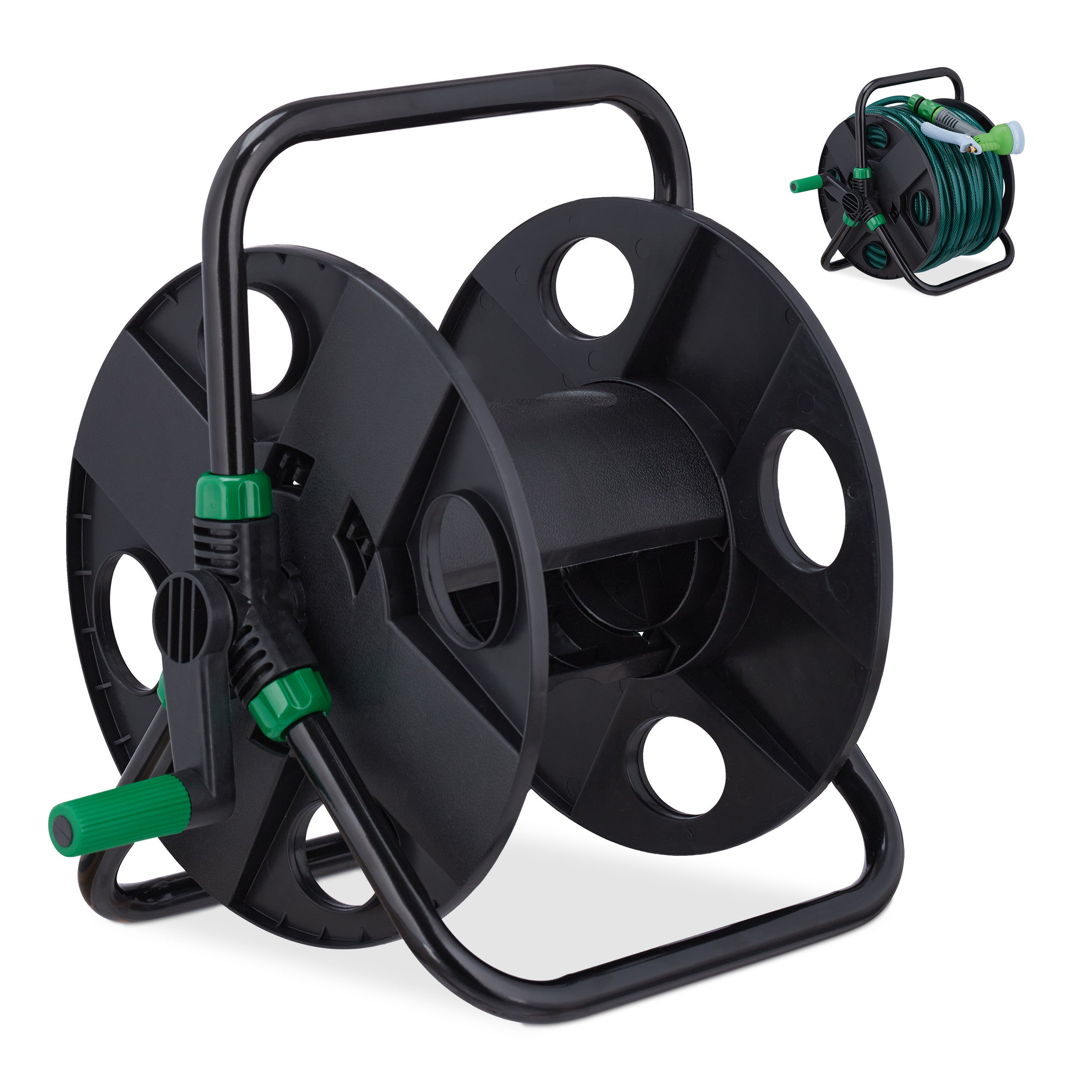 Dévidoir Tuyau D'Arrosage Relaxdays 30m 1/2" - Enrouleur Stable Avec Manivelle Noir Bleu