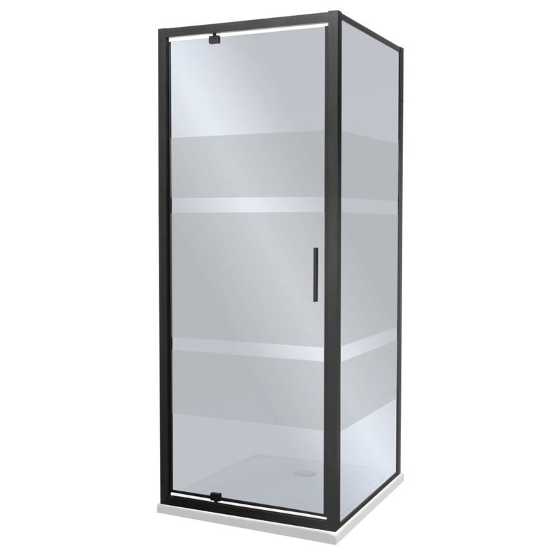 Kabina prysznicowa z brodzikiem SLIM Tomar 80 szkło grafitowe z matowymi pasami profile czarne KERRA
