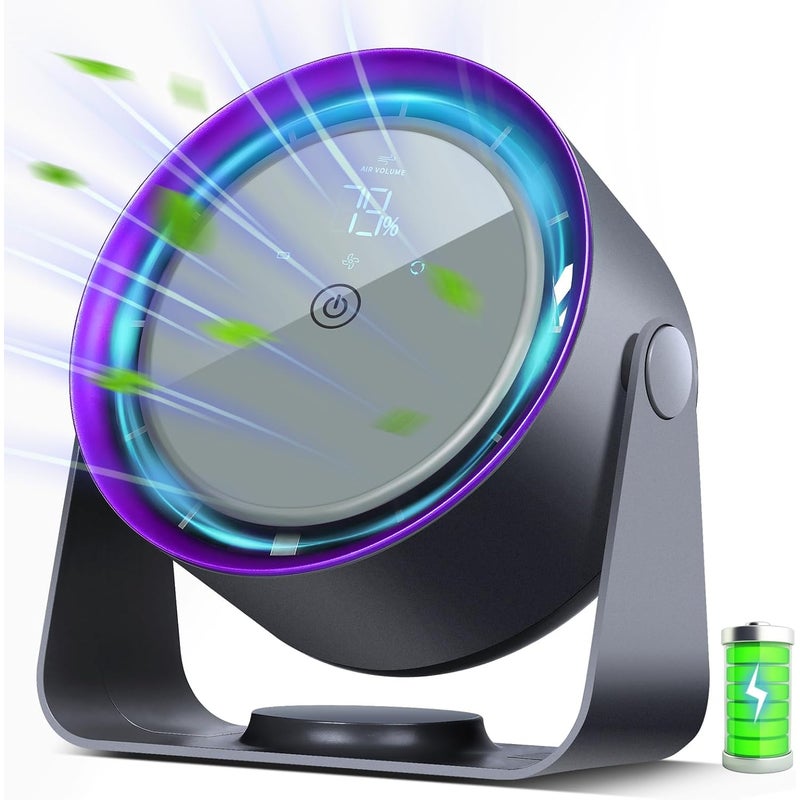 Akumulatorowy, cichy, pięciobiegowy wentylator stołowy z cyfrowym ekranem dotykowym. Idealny do sypialni, podróży i na kemping, szary.