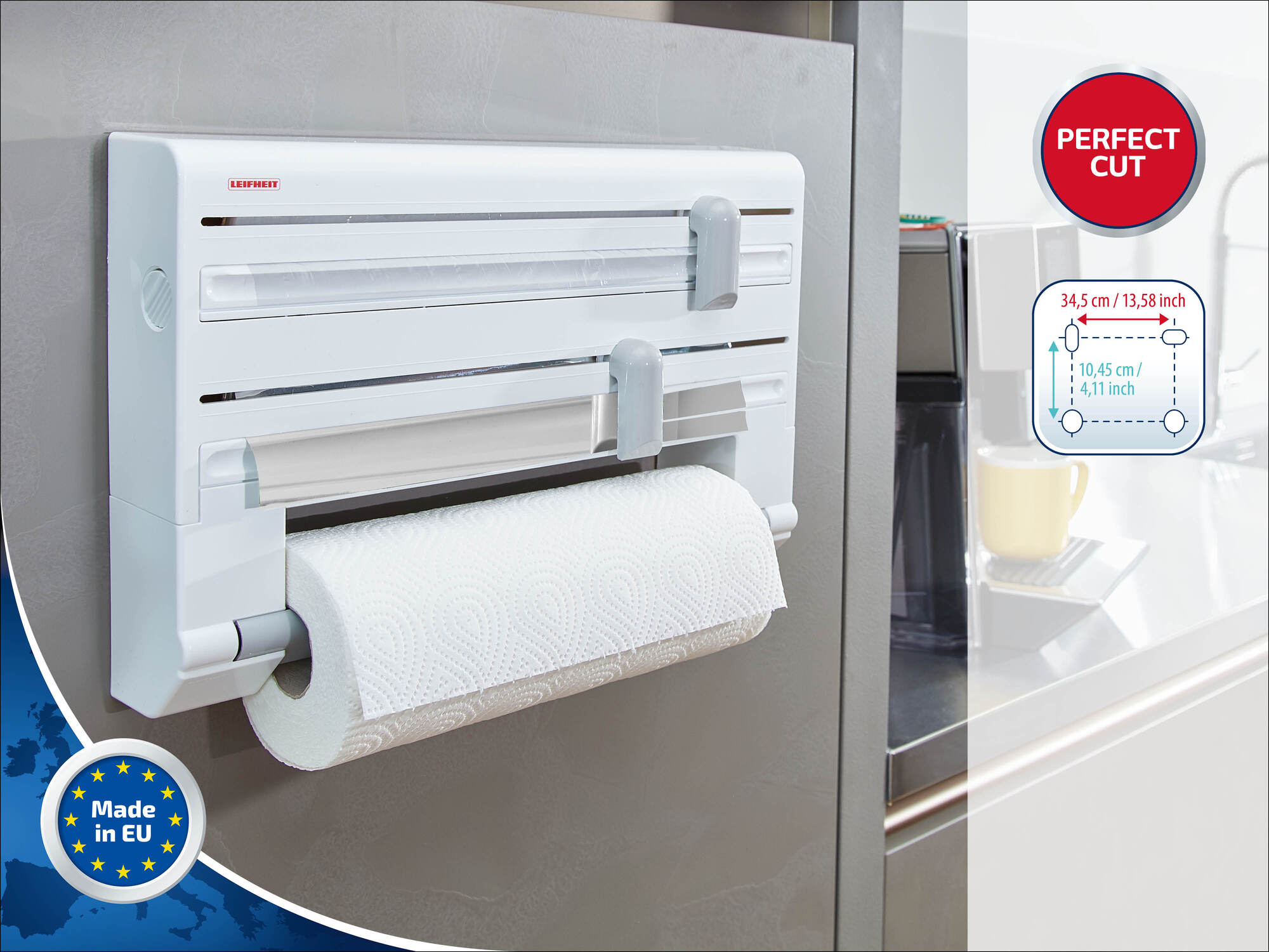 Dérouleur mural Parat ComfortLine 25703 Leifheit, dérouleur mural cuisine pour 3 rouleaux, dévidoir papier avec lames tranchantes - 3