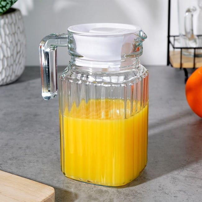 Brocca In Vetro Con Coperchio 650 Ml – Caraffa Per Acqua E Succhi Con Maniglia, Beccuccio Versatore