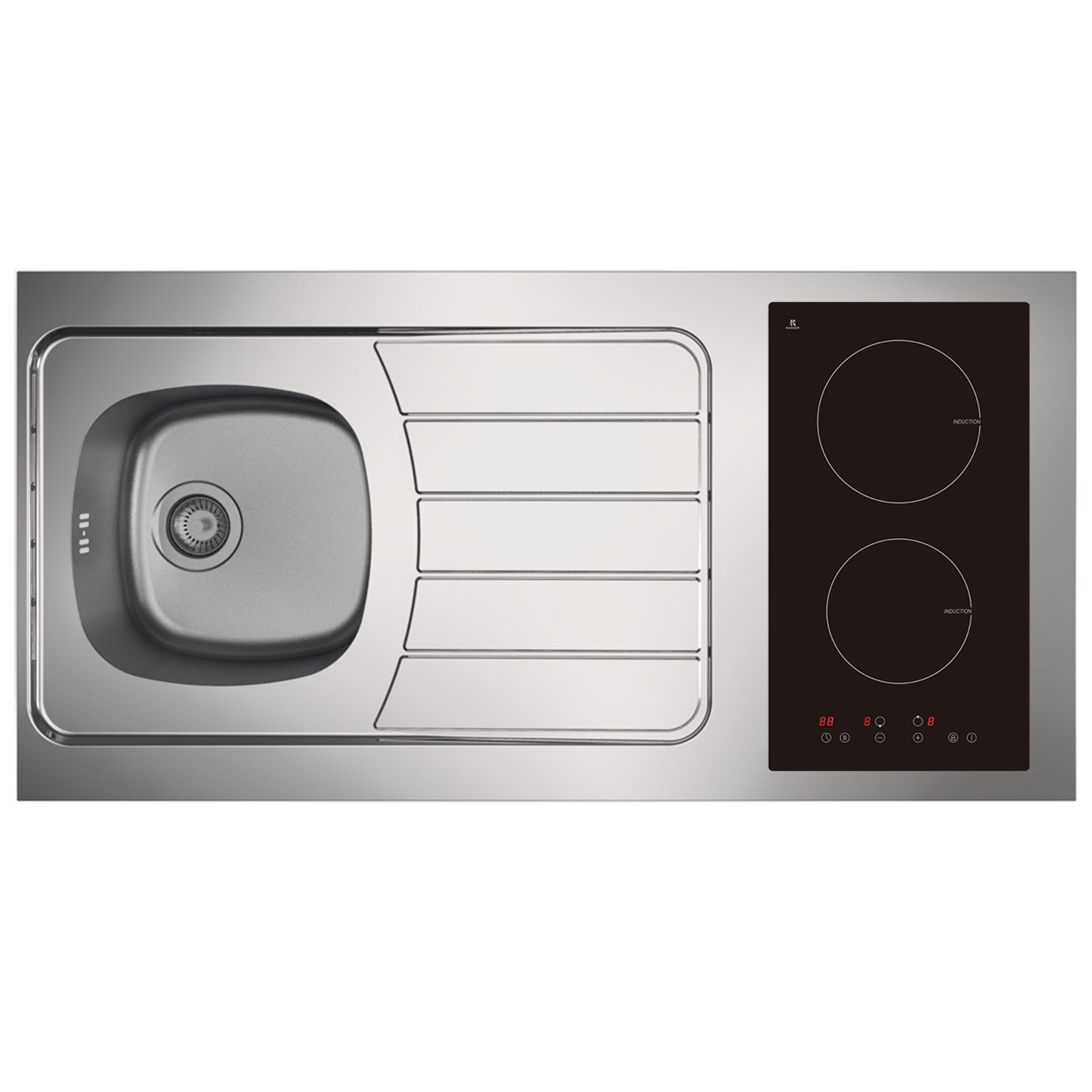 Kitchenette 120cm domino induction évier inox 1 cuve réversible meuble 2 portes avec niche sans réfrigérateur - 2