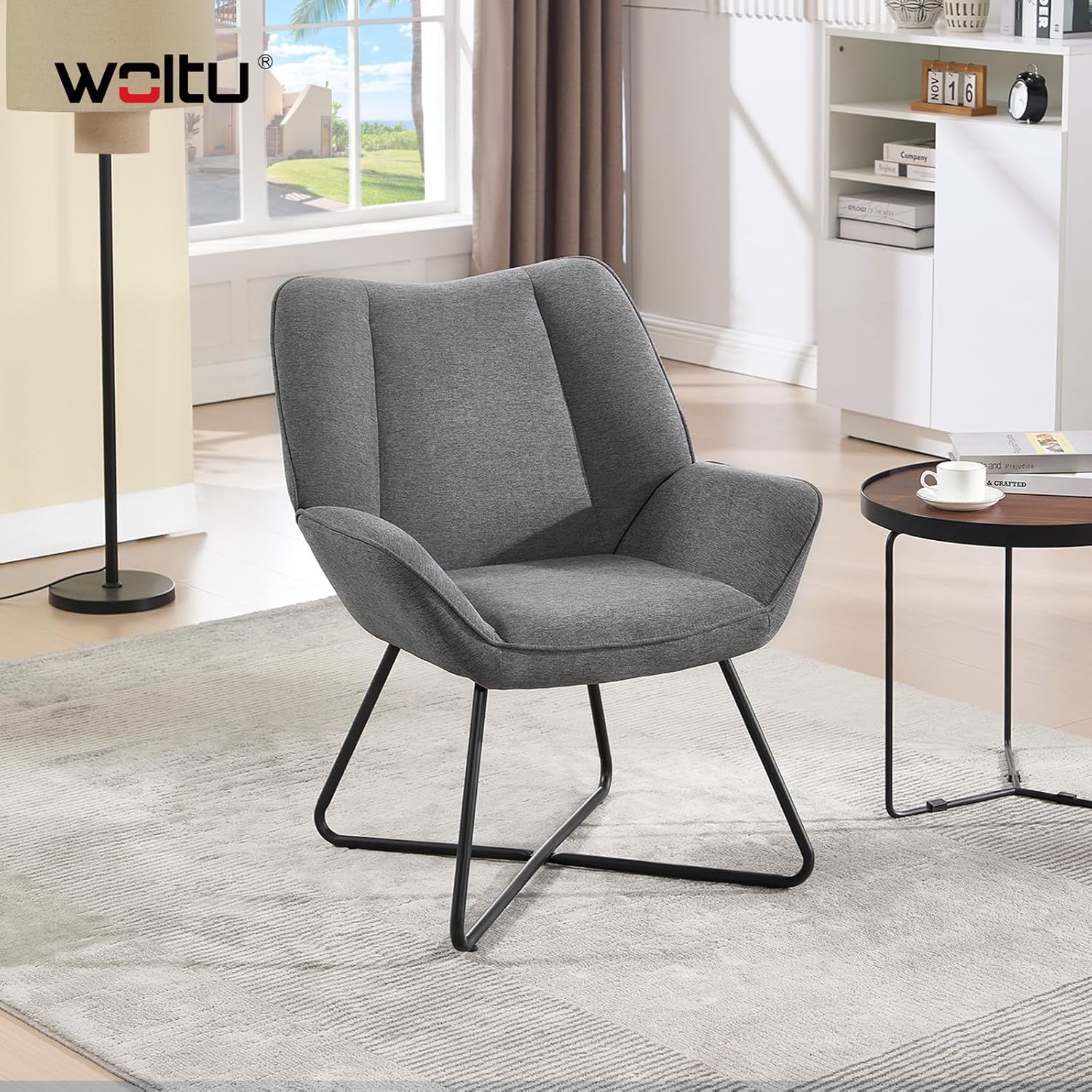 chairus Fauteuil Salon Confortable avec Double Coussin, Chaise de Salon en Chenille, Fauteuil Crapaud avec Pieds en Bois pour Chambre, Salle de Séjour, Jaune