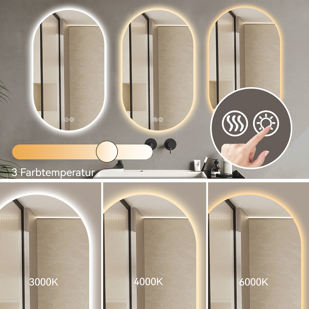 Miroir avec 3 mode lumière smart réglables ovale pour salle de bain 60x90 cm miroir de maquillage - 4