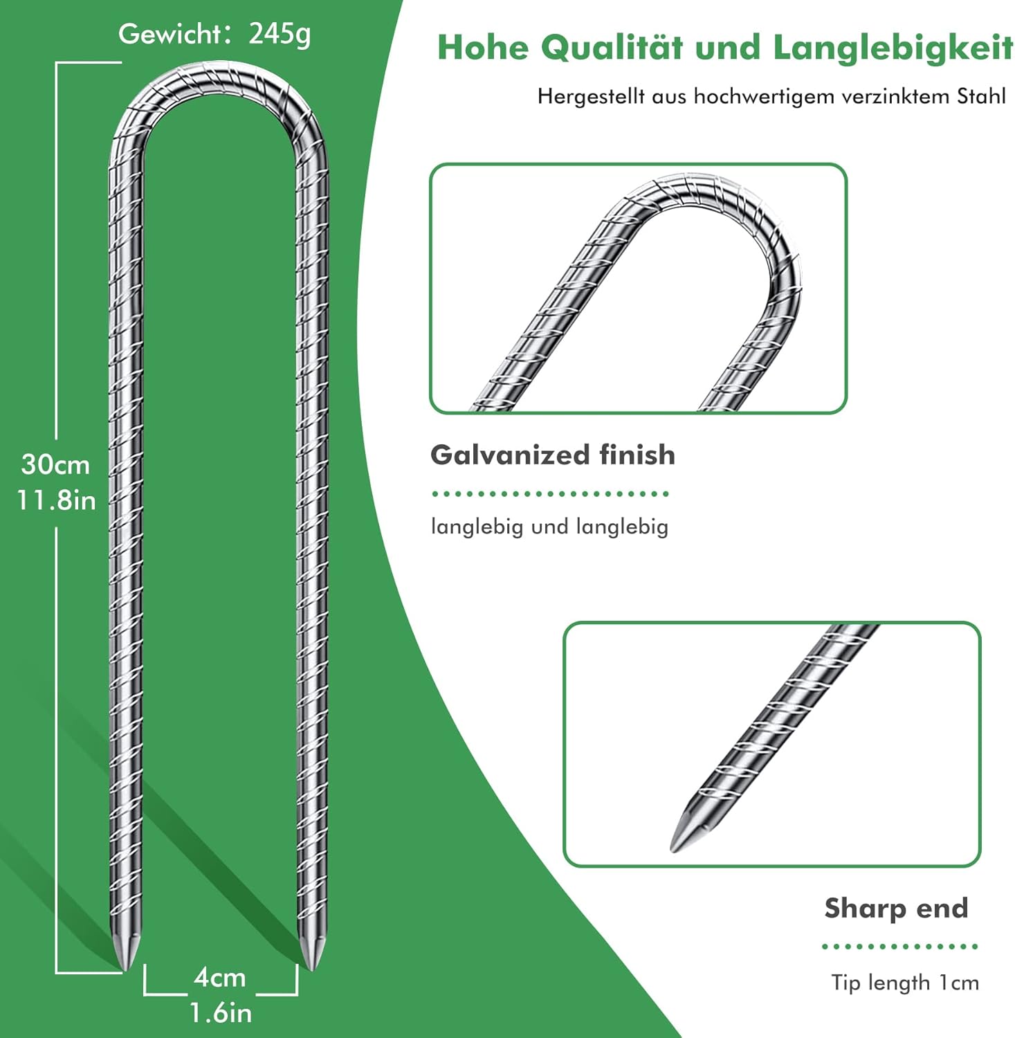 YOUNTHYE Lot De 8 Piquets De Tente Robustes En Acier Galvanisé De 40 Cm, Piquets D'ancrage De Trampoline Pour Tentes, Balançoires, Trampolines, Filets De Football