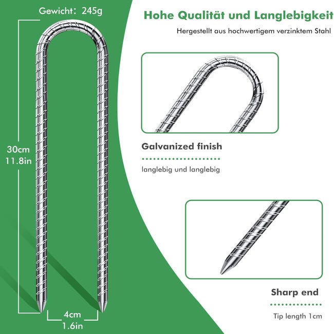 6 Picchetti A J In Acciaio Zincato Da 40 Cm – Antiruggine Per Giardino, Recinzioni E Tende