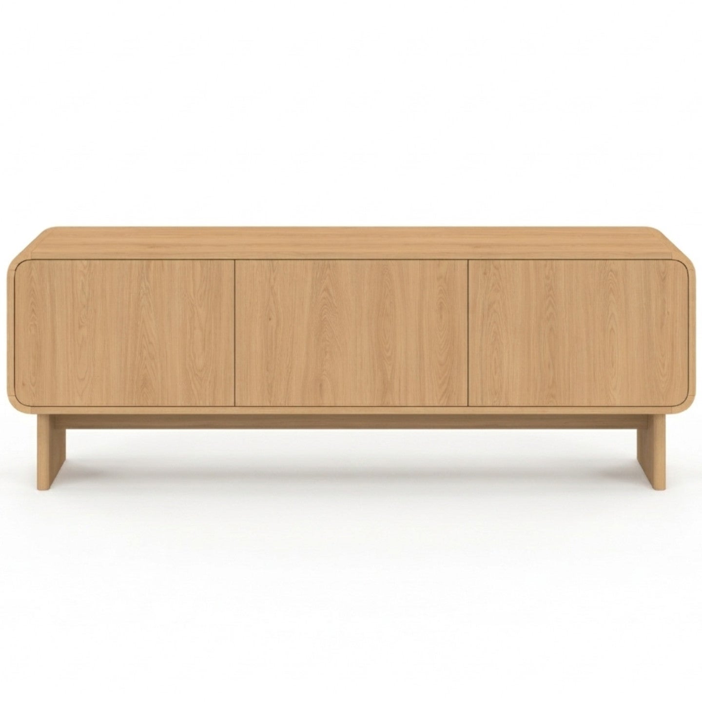 Meuble TV 140 cm CAPUCINE 3 portes façon hêtre design arrondi - 2