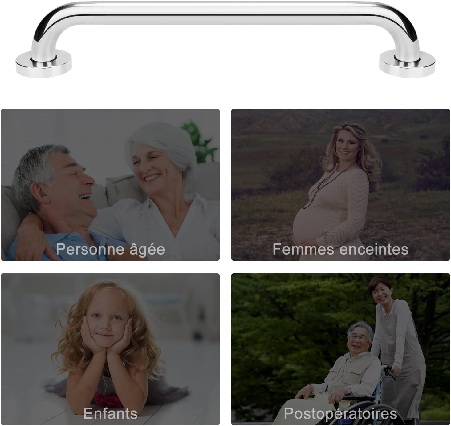 Barre d'appui de douche, en acier inoxydable, adaptée aux personnes âgées/handicapées/enfants/femmes enceintes, argent 60 cm - 4