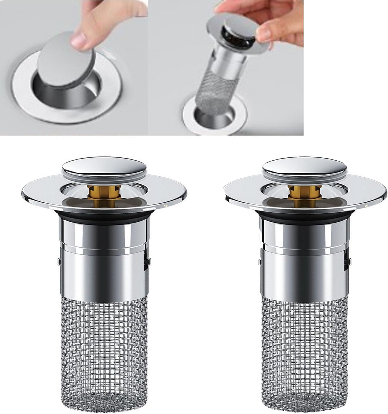 Korek do umywalki INOX Korek do wanny z sitkiem zapobiegającym blokowaniu Korek spustowy do zlewu z sitkiem na włosy (2 sztuki)