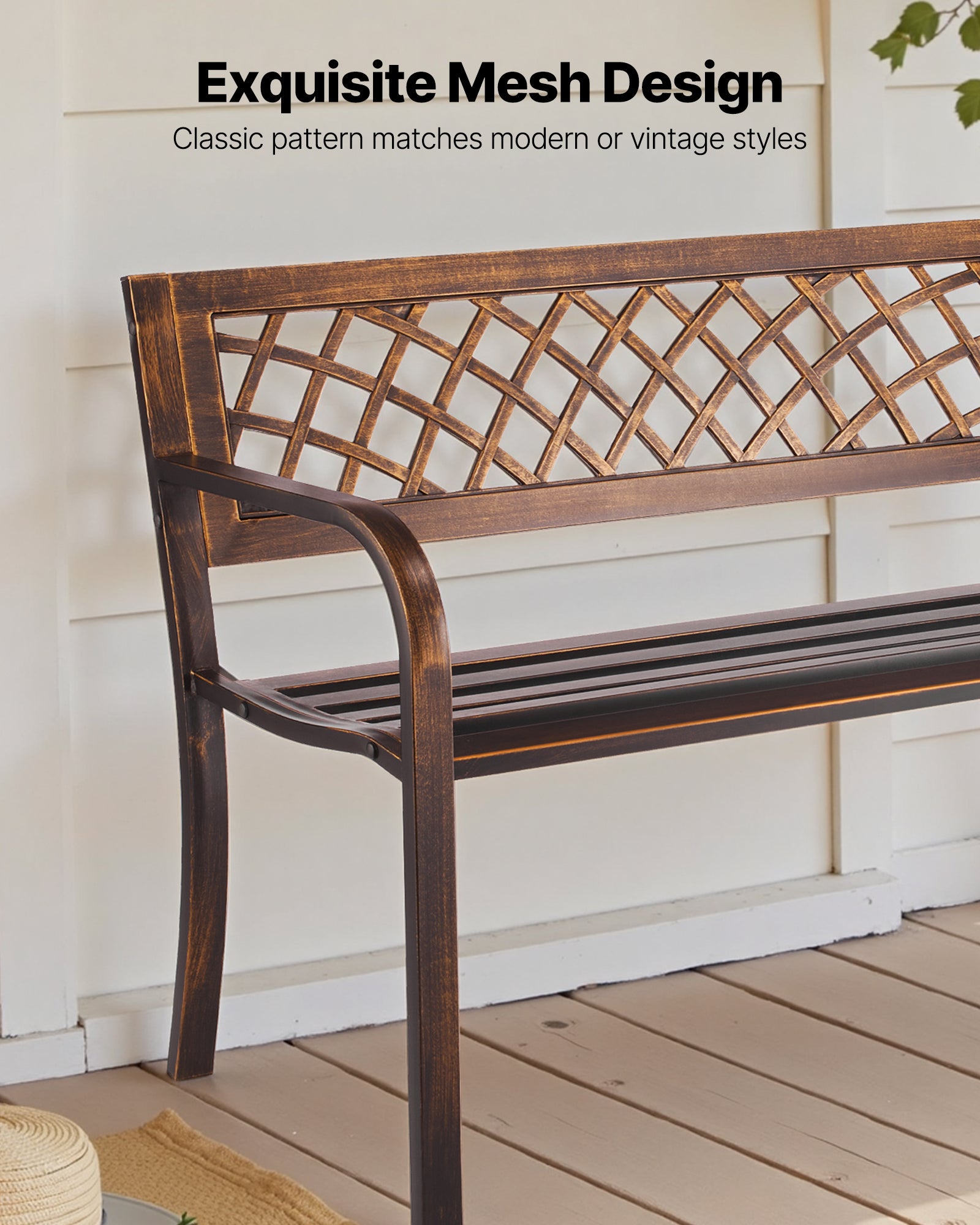 Banc de jardin,VEVOR 116 cm,en acier carbone avec dossier en maille PVC et accoudoirs à bords arrondis,pour terrasse,parc,bronze antique - 3