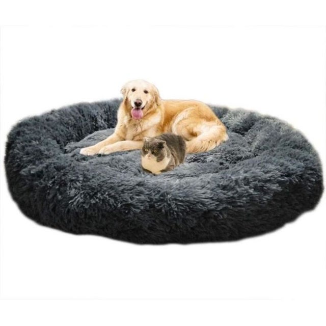 Cama Acolhedora Redonda Para Cão e Gato Extra Grande Lavável Com Almofada Cesto e camisola para cão 100x100cm Cinzento