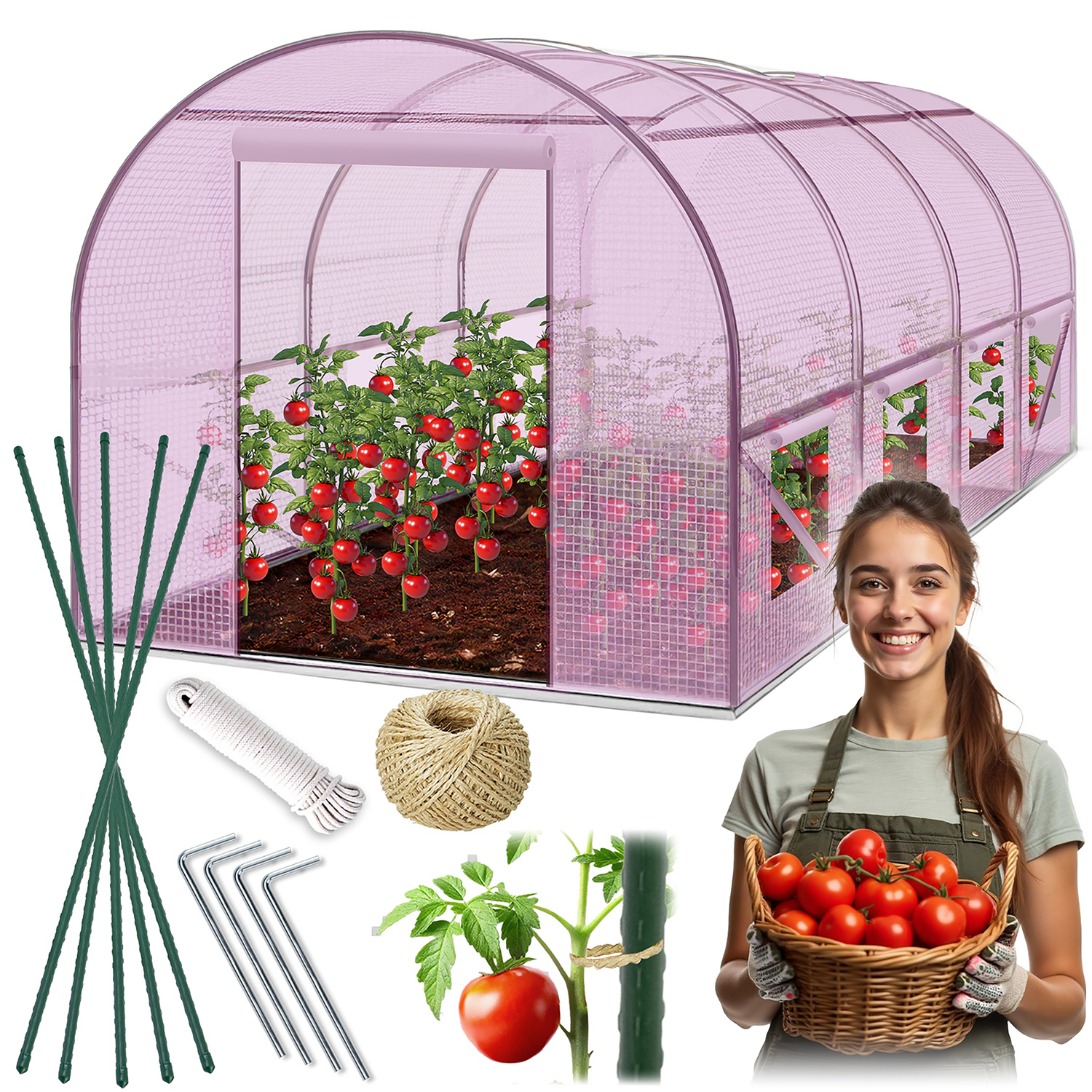 Tunel foliowy ogrodowy szklarnia 2,5x4xH2m (10m2) różowy Plonos 4979-B