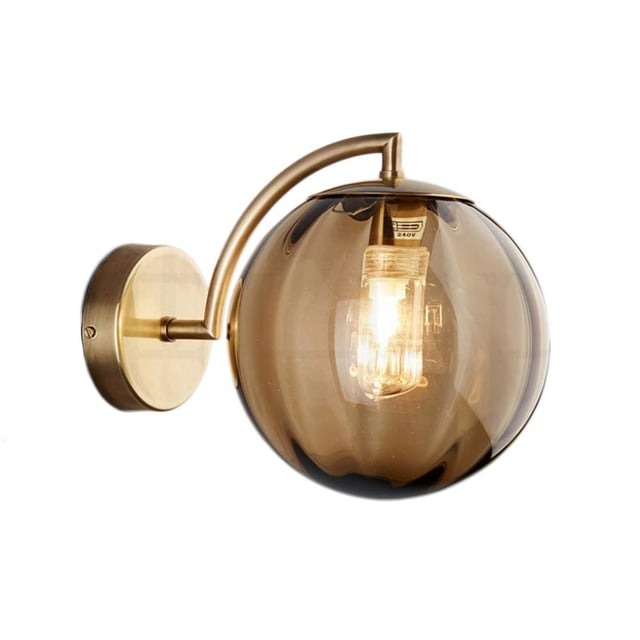 Applique murale en forme de boule de verre ambré, globe en verre ambré avec base dorée, applique murale pour table de chevet (ambre)