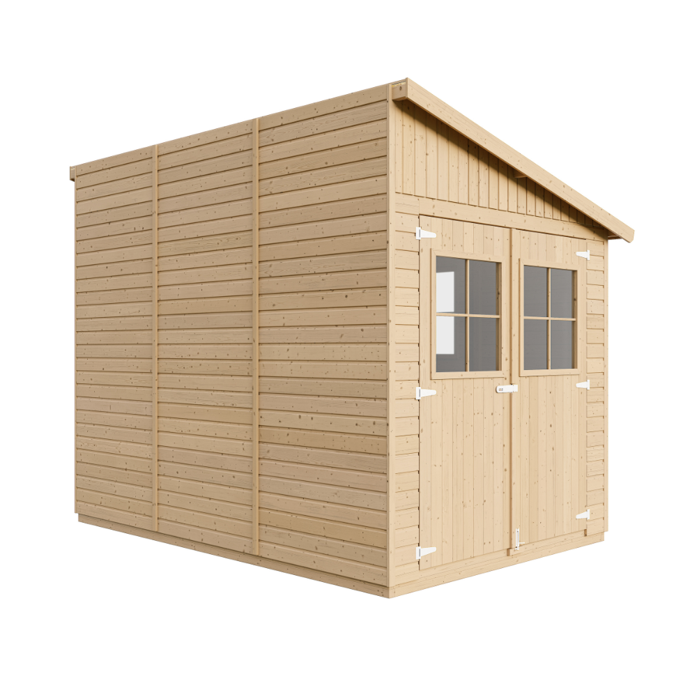 Abri de Jardin en Bois Naturel(avec paroi latérale) - Stockage extérieur avec fenêtres- H244x218x318 cm/6 m2 - TIMBELA M339A - 3