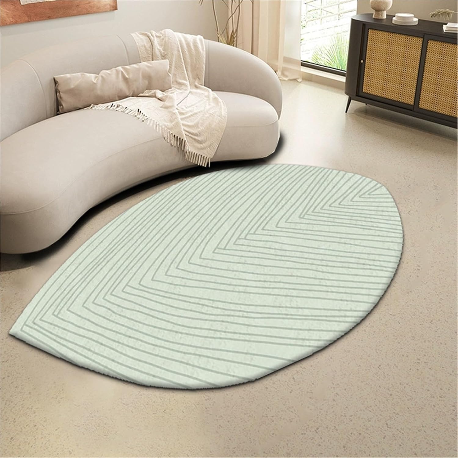 Covor verde deschis, cu model neregulat, 100x120 cm, lavabil și antiderapant, moale, pentru dormitor și living