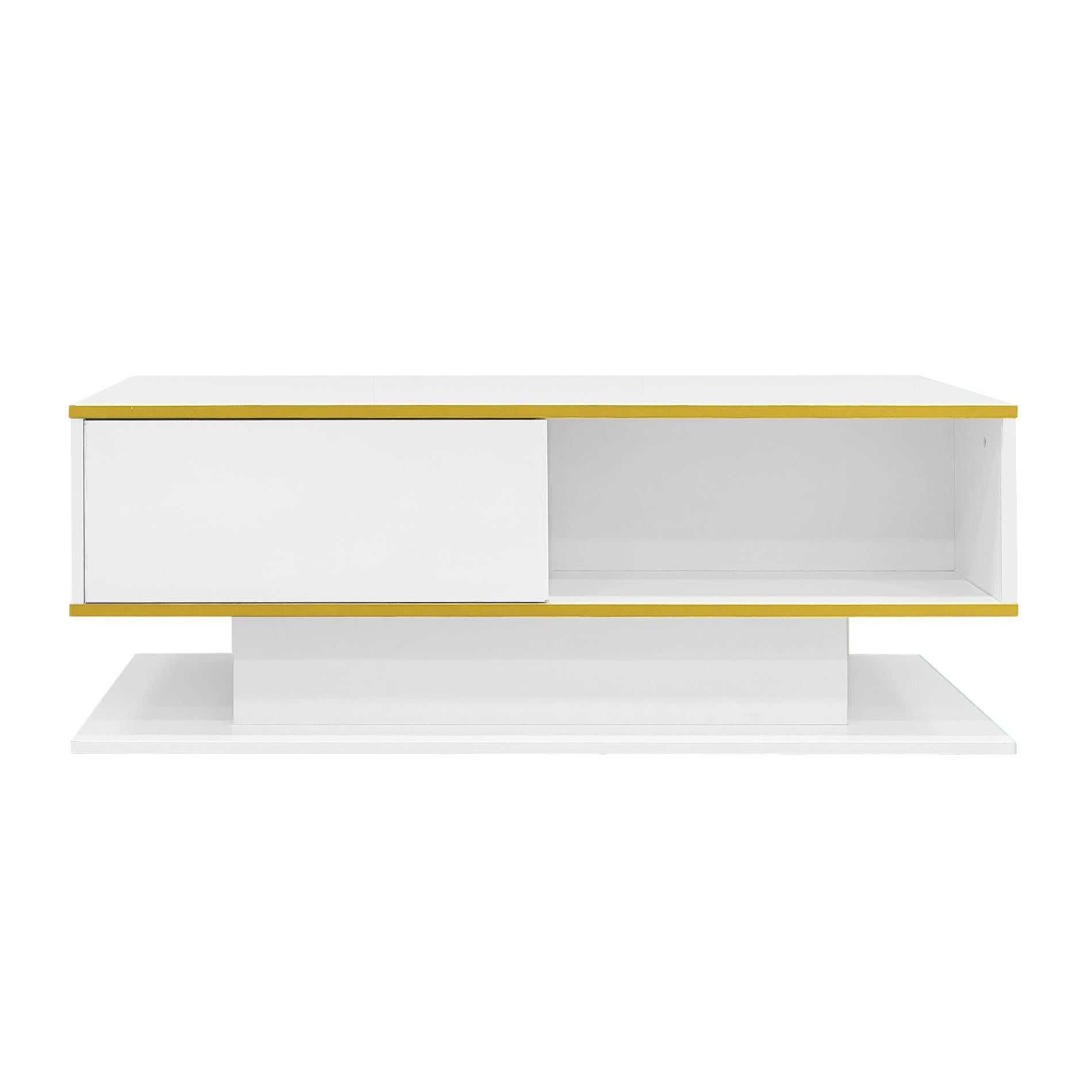 Table Basse LED Moderne avec Surface Haute Brillance, Détails Dorés, Trois Tiroirs et Éclairage LED Changeant de Couleur (110x55x40cm) - 7