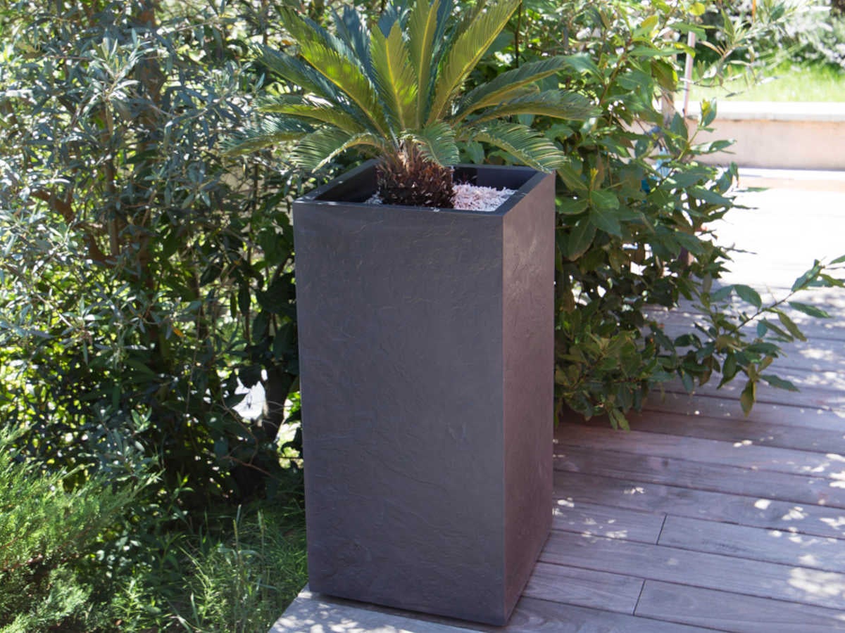 Pot de fleurs carré Haut Volcania - 39,5 x 39,5 x 80 cm - 31 L - Gris anthracite - Eda - 2