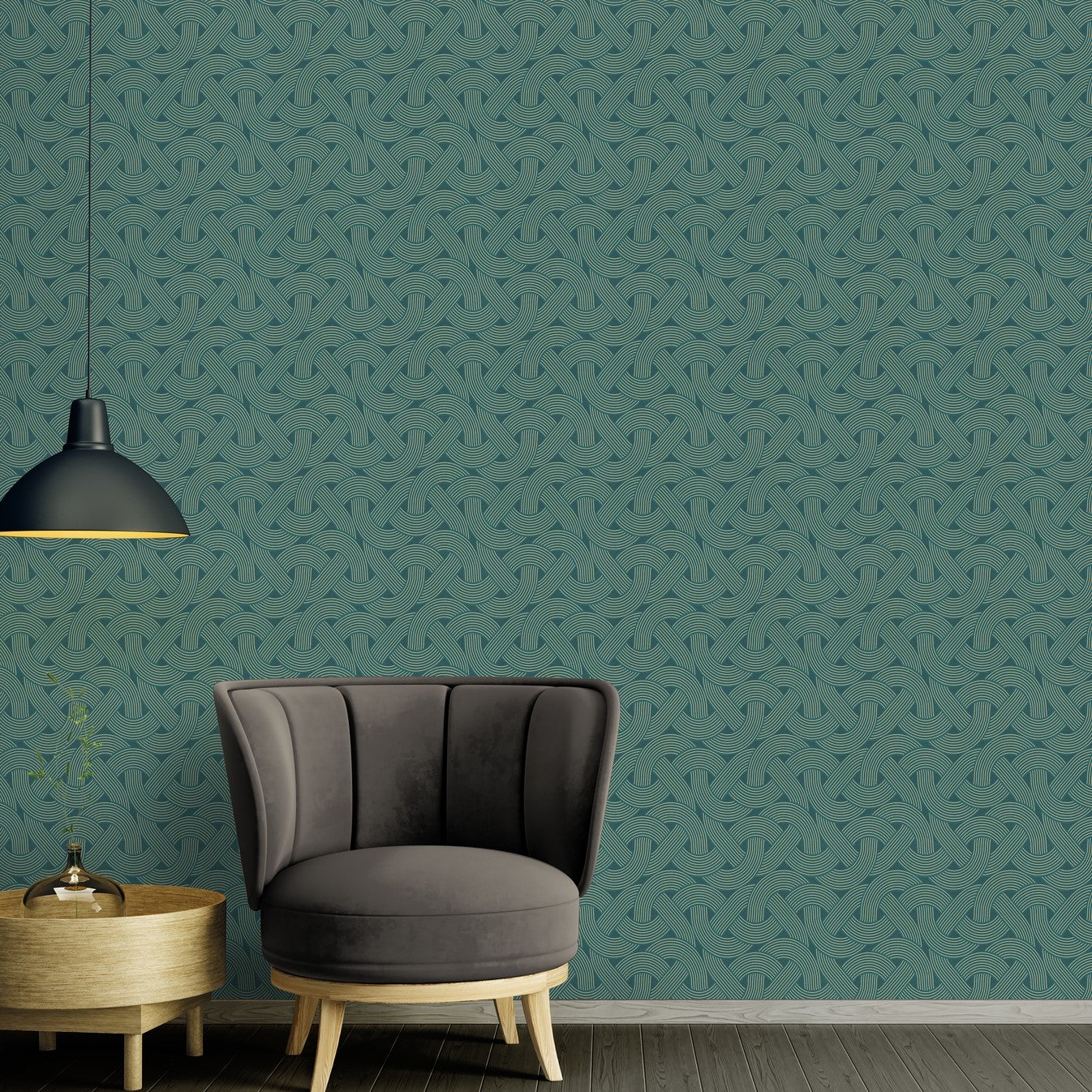Tapeta motyw art déco petrol blueIzłotym - 53 cm x 10.05 m - LIVINGWALLS