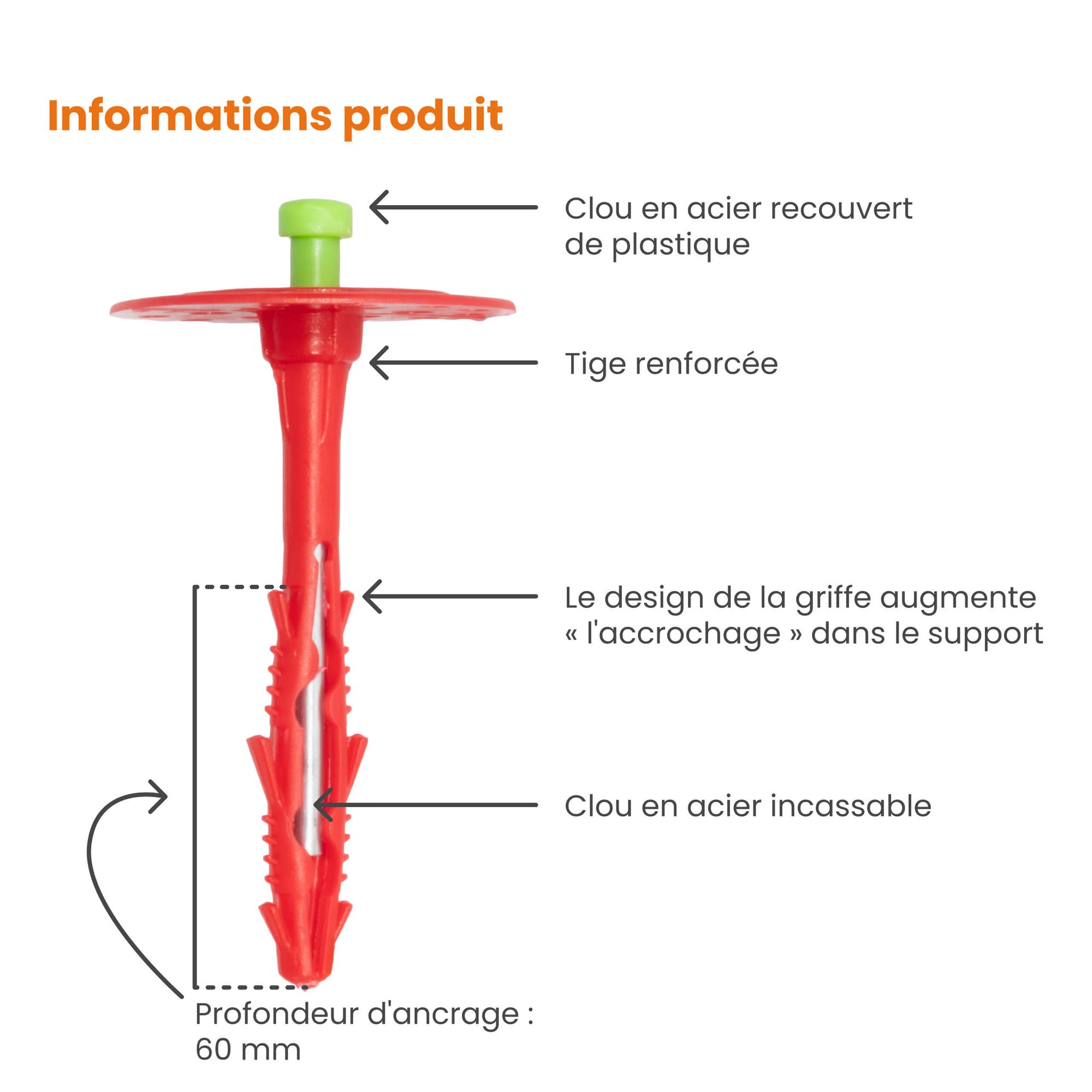 100x Cheville isolante acier PROTEKTOR 18cm Ø8mm Rouge - 3