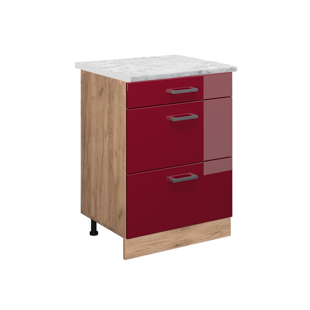 Vicco Szafka dolna do kuchni R-Line, Czerwony połysk, 60 cm BR Marmur