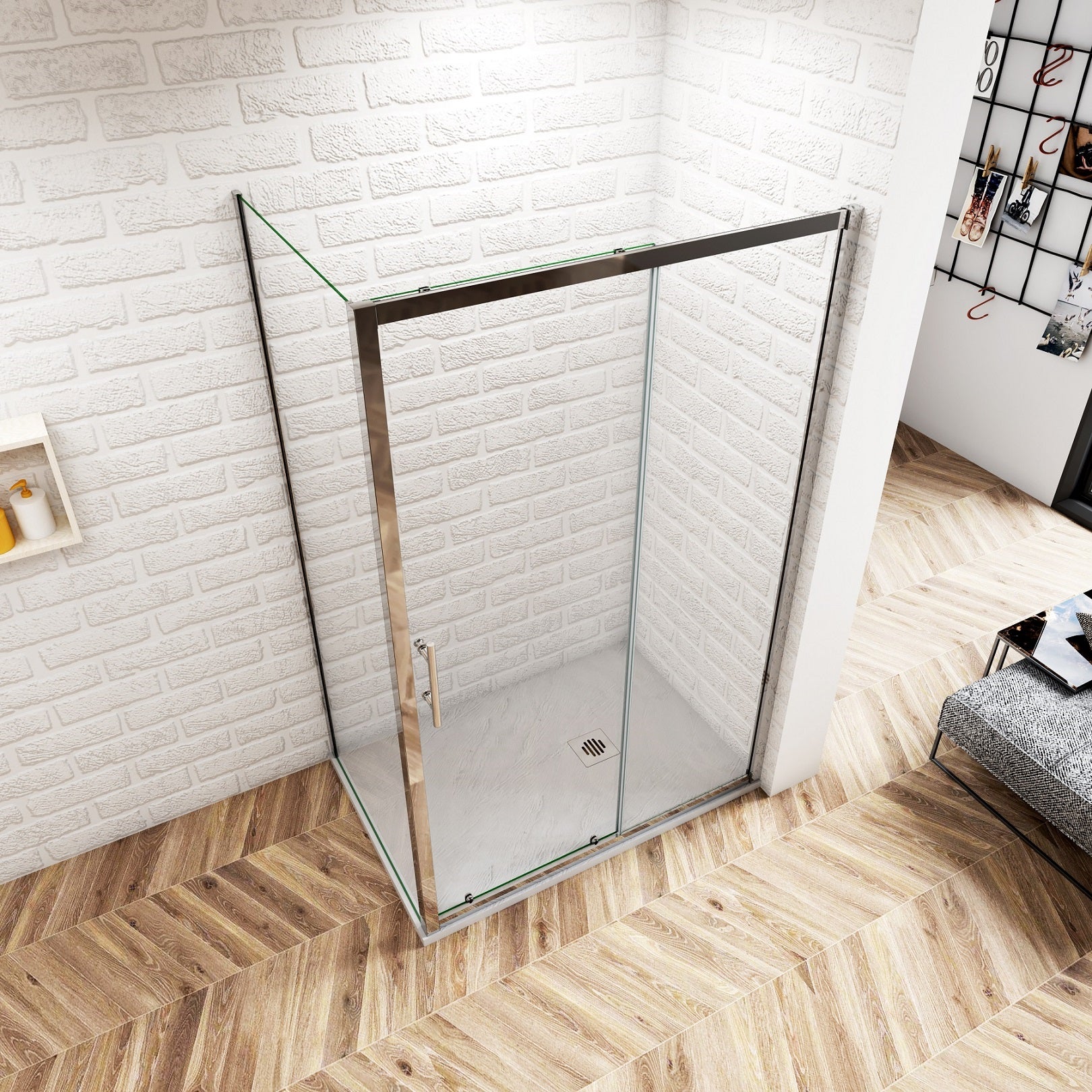 Cabine de douche 110x70x190 cm - Porte coulissante + paroi latérale - Étanchéité renforcée - Montage facile - 5