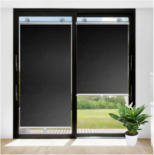 Store Enrouleur Occultant À Ventouse,Rouleau Pare-Soleil sans Perçage,Temporaire 30/45/58/65/70cm,Thermique Fenêtres Portes,Black-65x125cm