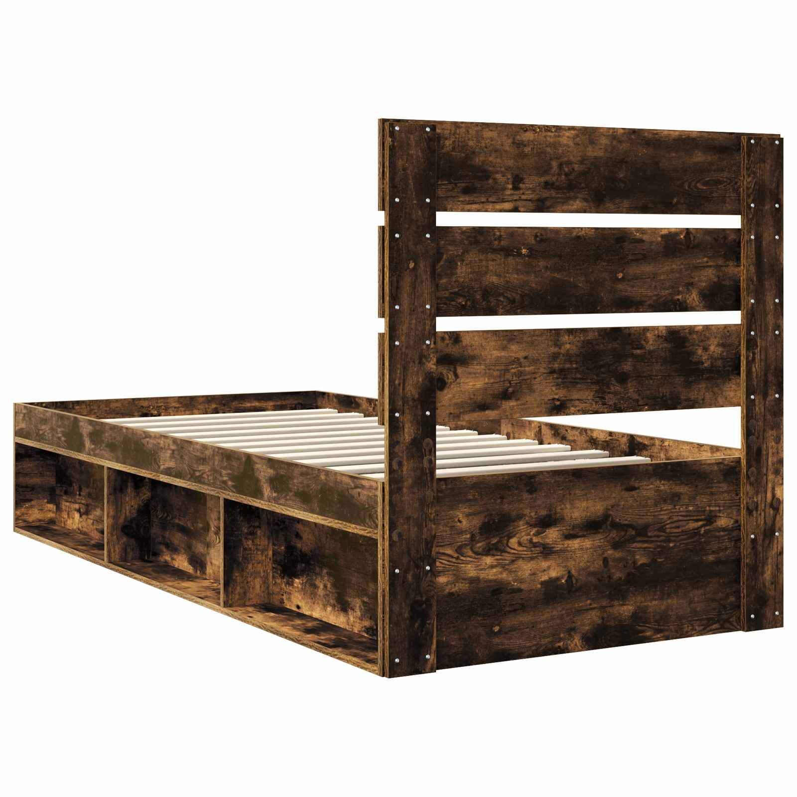 Cadre de lit chêne fumé 90 x 190 cm en bois de pin massif - 9
