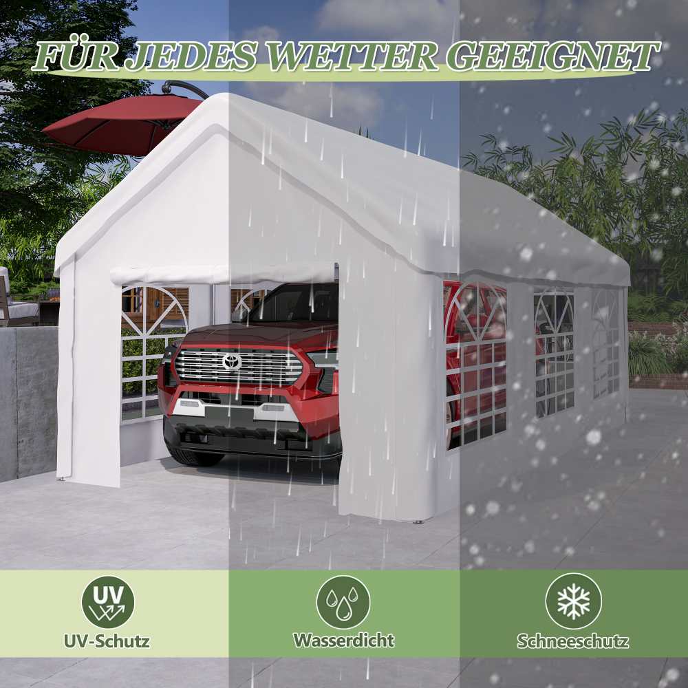 Carport Zeltgarage 3x6 m – Tente de garage hivernale avec porte roulante pour voiture, SUV et camion, parois latérales et toit amovibles - 4