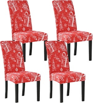 Set Di 4 Coprisedie Elastici Con Pupazzo Di Neve E Fiocchi Di Neve | Decorazione Natalizia Per Sedie Da Pranzo | Rosa Inverno