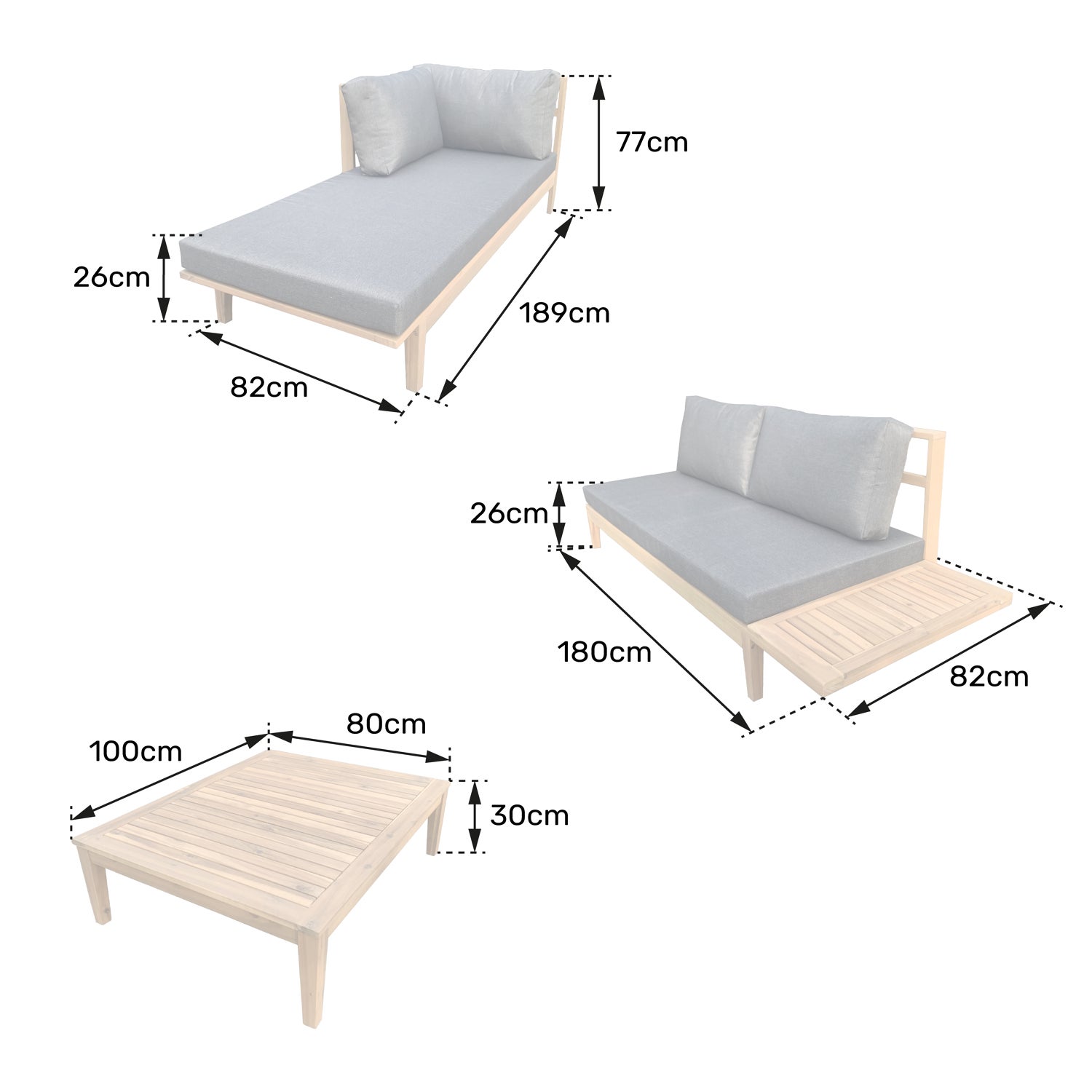 Akacjowy 4-osobowy zestaw mebli ogrodowych PANGKOR - piaskowe poduszki - 7