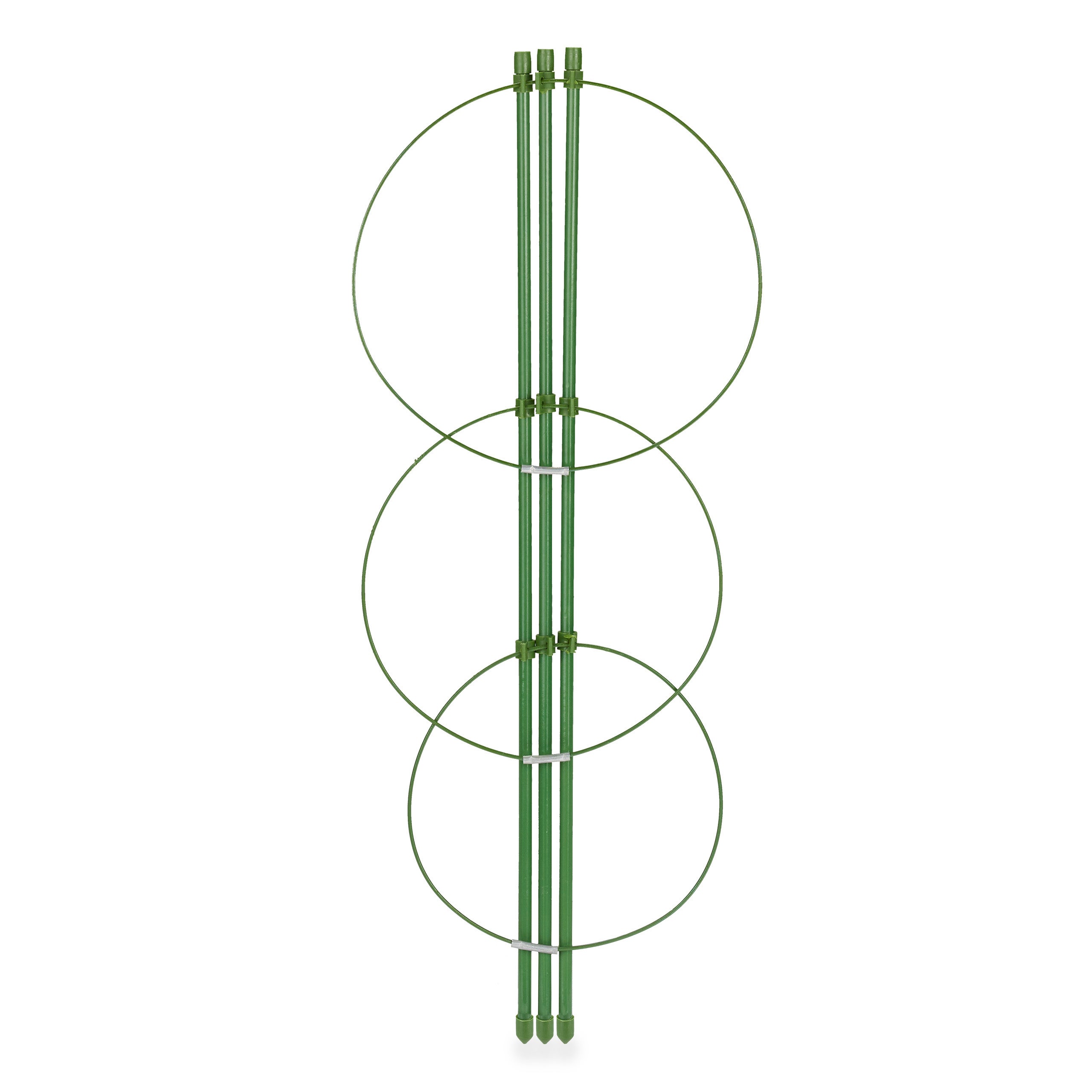 Tuteur pour tomates, plantes grimpantes, lot de 4, métal, plastique, 3 anneaux réglables, HxD:45x18cm, vert, Relaxdays - 6