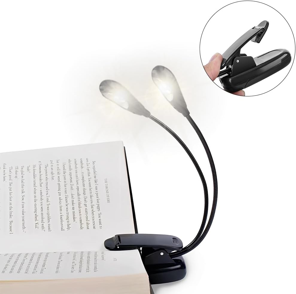 Lampka nocna LED do czytania na pulpicie, 360°, na biurko, USB, mini, ładowalna, 8 diod LED, regulowana jasność, z klipsem