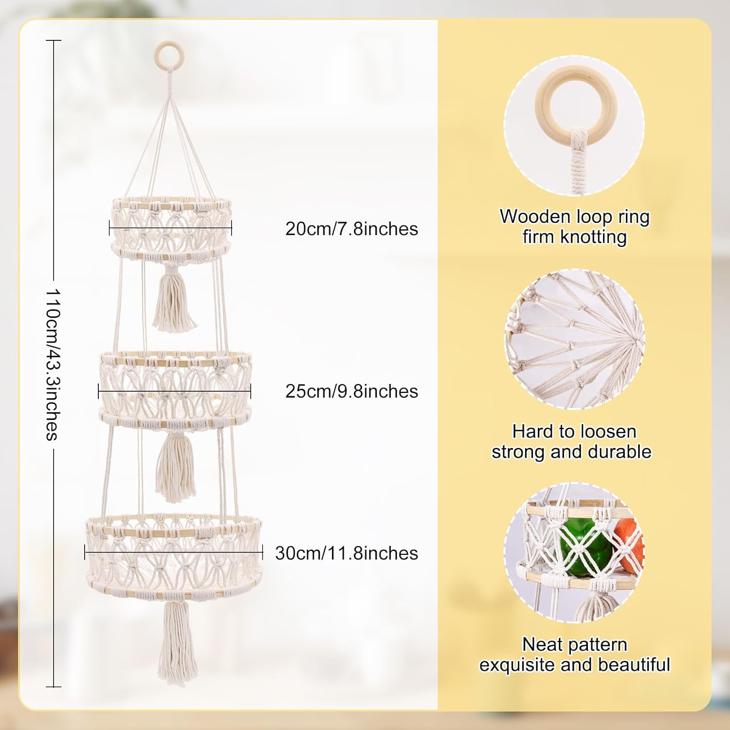 Jardiniere-bac A Fleur,Panier Suspendu En Corde De Coton Pour Plantes Vertes,Pot De Fleur En