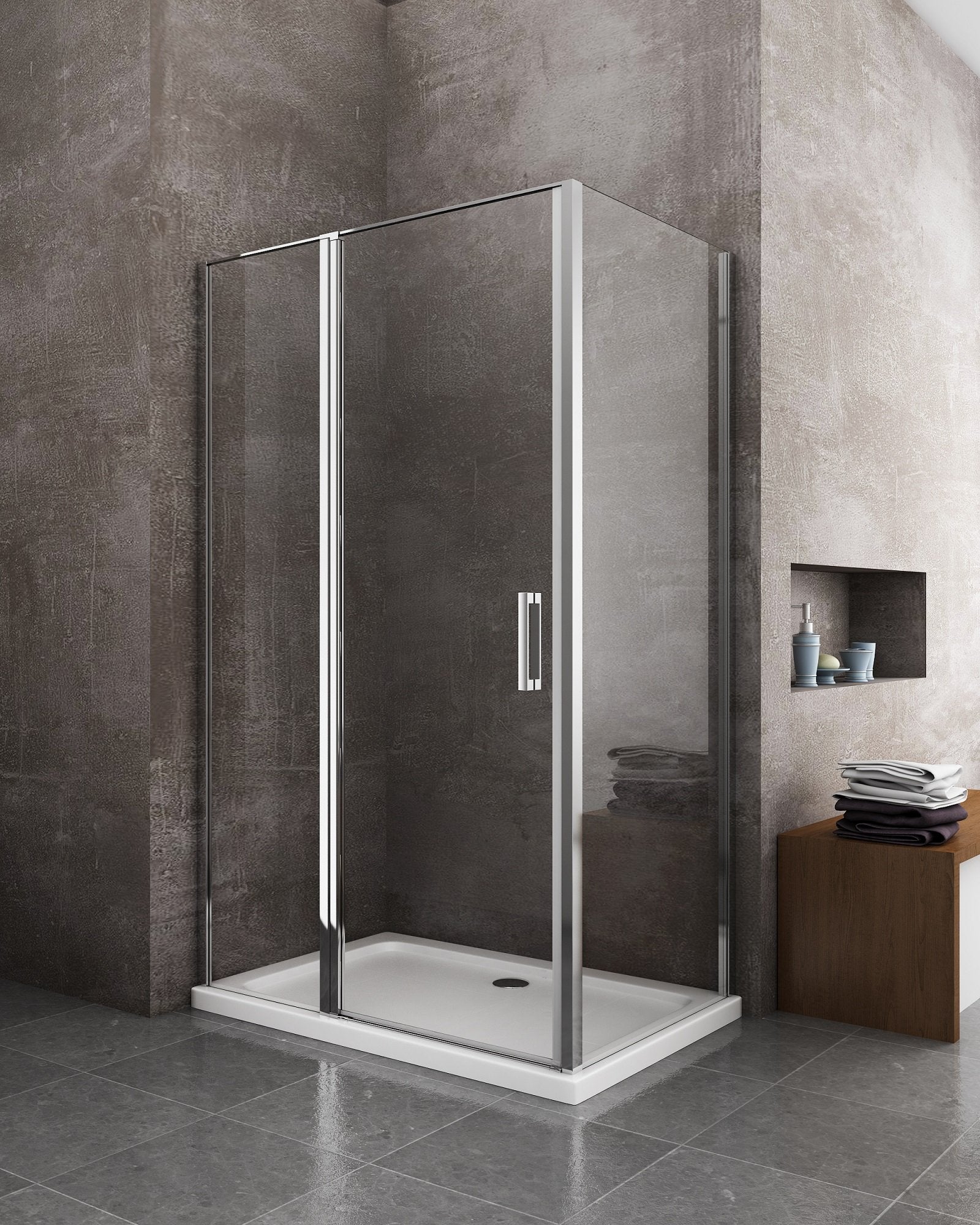 Box doccia angolare parete fissa e porta battente e fisso in linea vetro 6 mm reversibile Misura Fisso 76,5-79 porta 117-120 (50+70) - 7