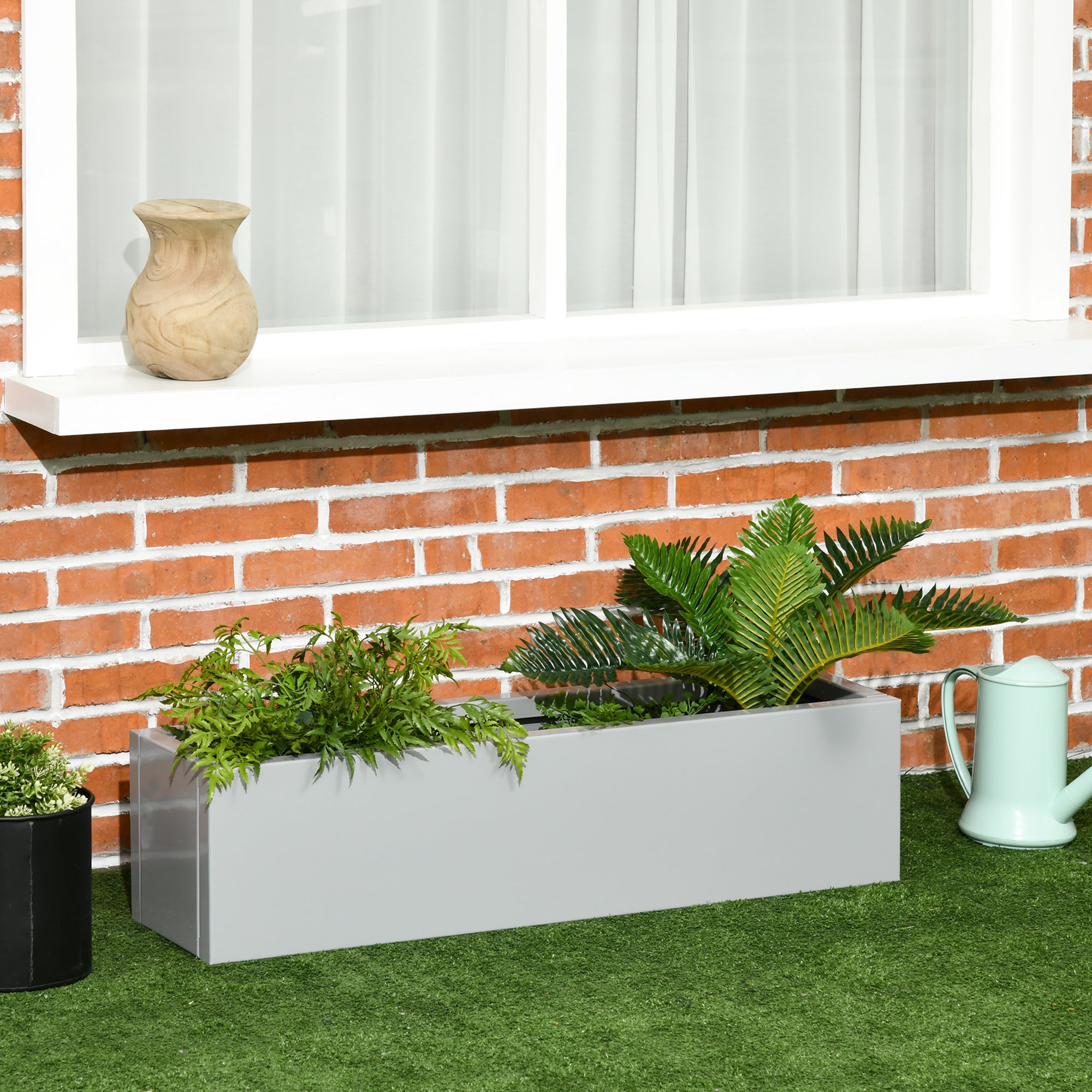 Des jardinières. acier peint. Résistant aux intempéries. 91 cm x 22 cm x 22 cm. Gris - 4