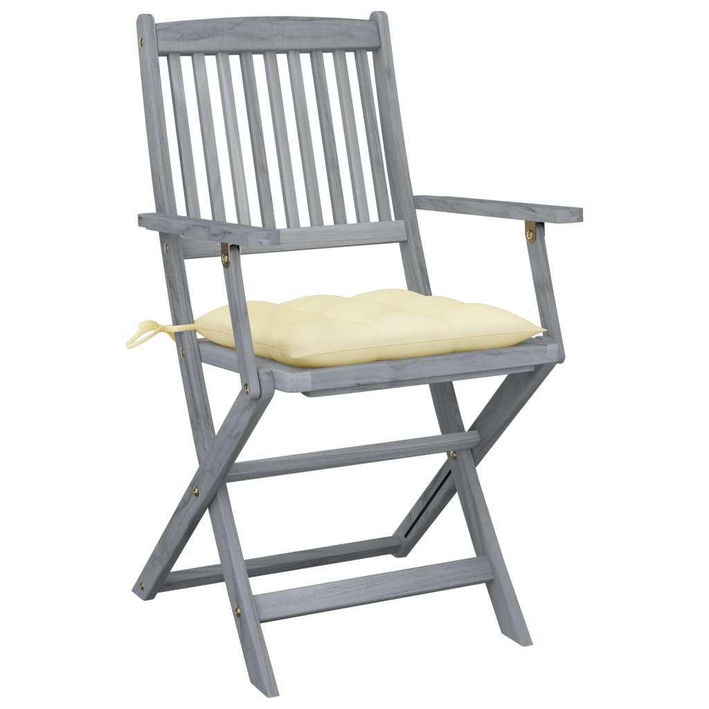 vidaXL Chaises pliables d'extérieur lot de 2 et coussins Bois d'acacia - 2