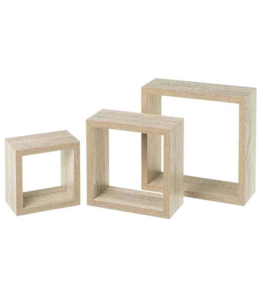 Trade Shop - Set 3 Mensole Da Parete Moderne Design Cubo Mensola Scaffale In Legno Mdf Beige - - 2