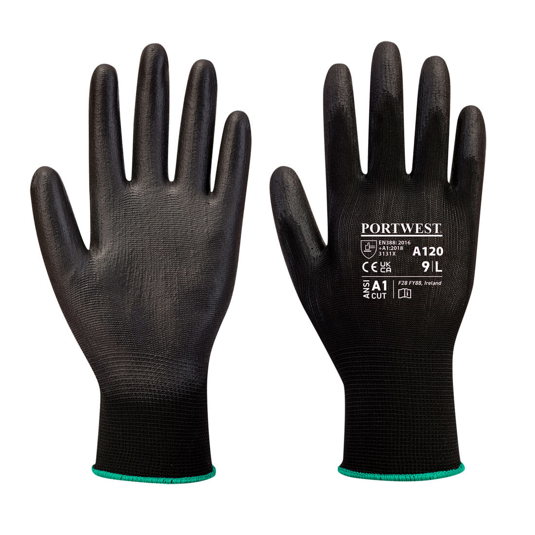 Gants nylon Portwest enduits PU A120 (Lot de 12) Noir 11 - 7