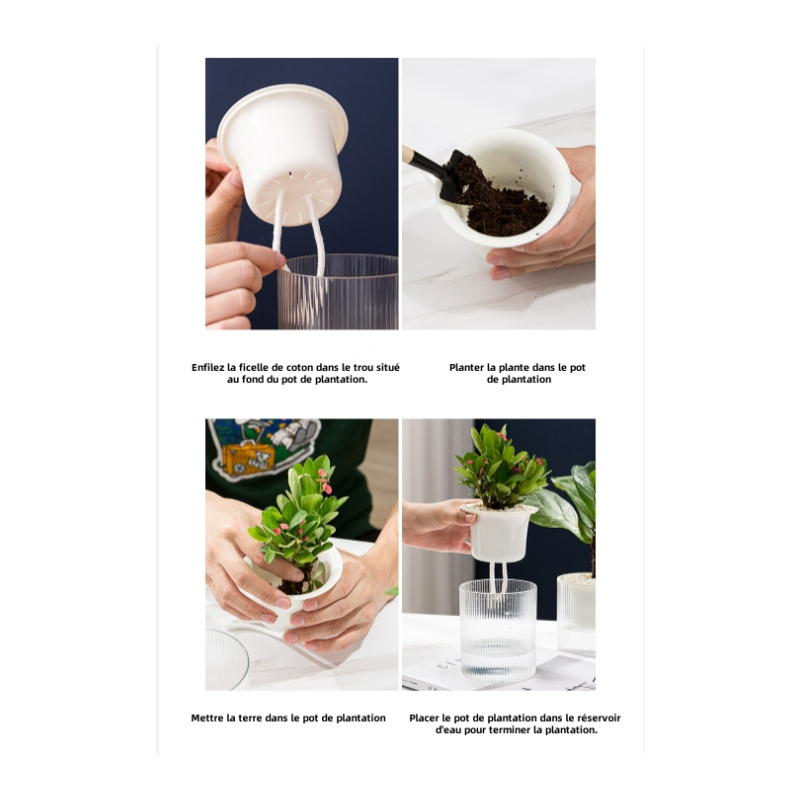 Lot de 3, pots auto-arrosants calibre 15 cm, pots en plastique transparent avec réservoir d’eau pour plantes vertes et fleurs en pot - 5