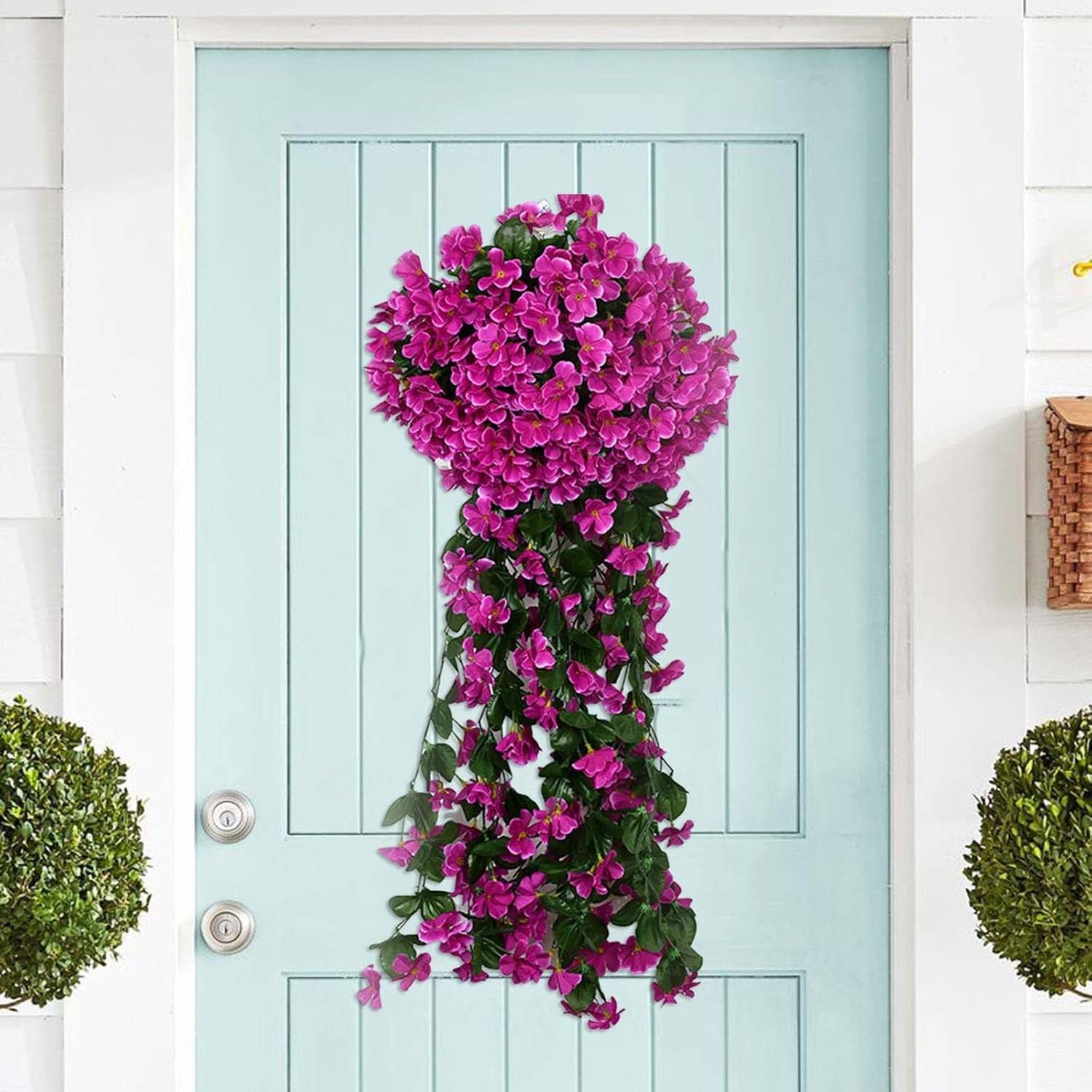 2 Guirlandes De Fleurs Artificielles Suspendues Uxcell - 220 Cm, Vert Et Rose