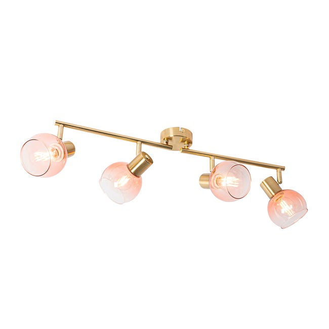 Faretto Art Déco In Vetro Rosa | 1 Luce | E14 | Lunghezza 10 Cm | Qazqa Vidro