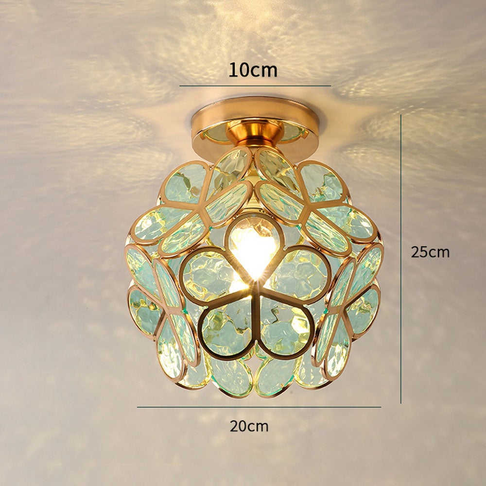 Plafonnier pétale de luxe rétro léger, douille E27, abat-jour de plafond créatif, applique murale, convient aux couloirs, chambres (vert) - 2