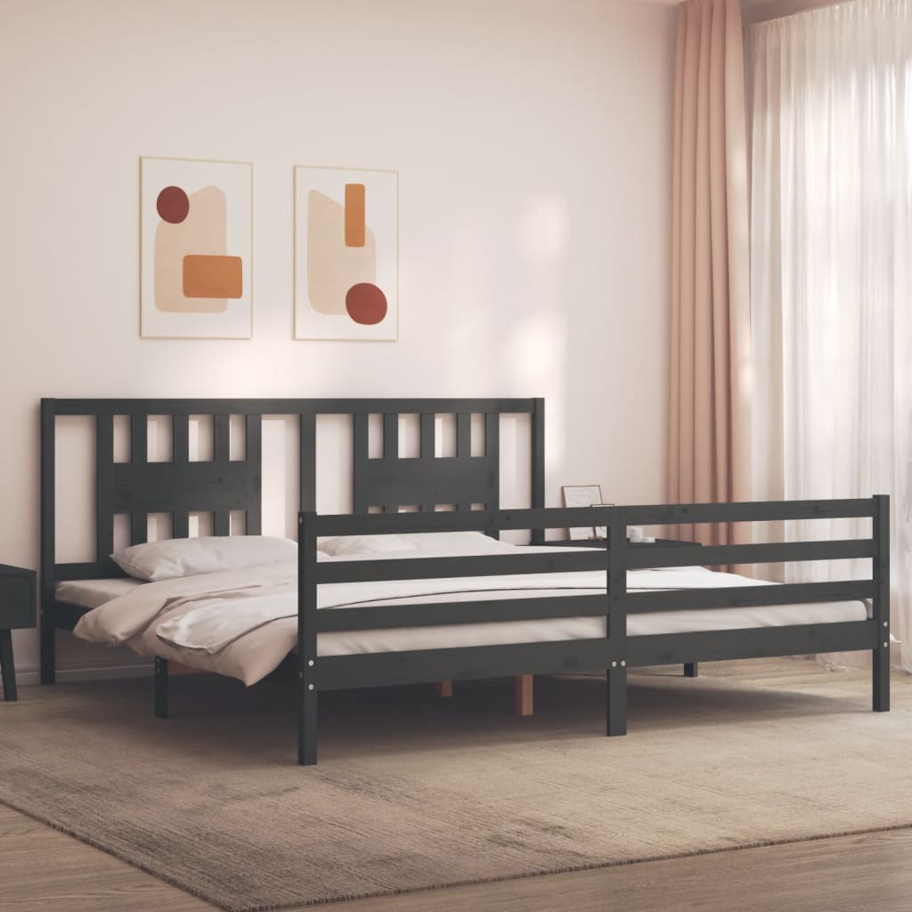 Łóżko Drewniane Szare Rama Łóżka Ze Stelażem Drewniana Łóżko Do Sypialni Pokoju 200x200 cm