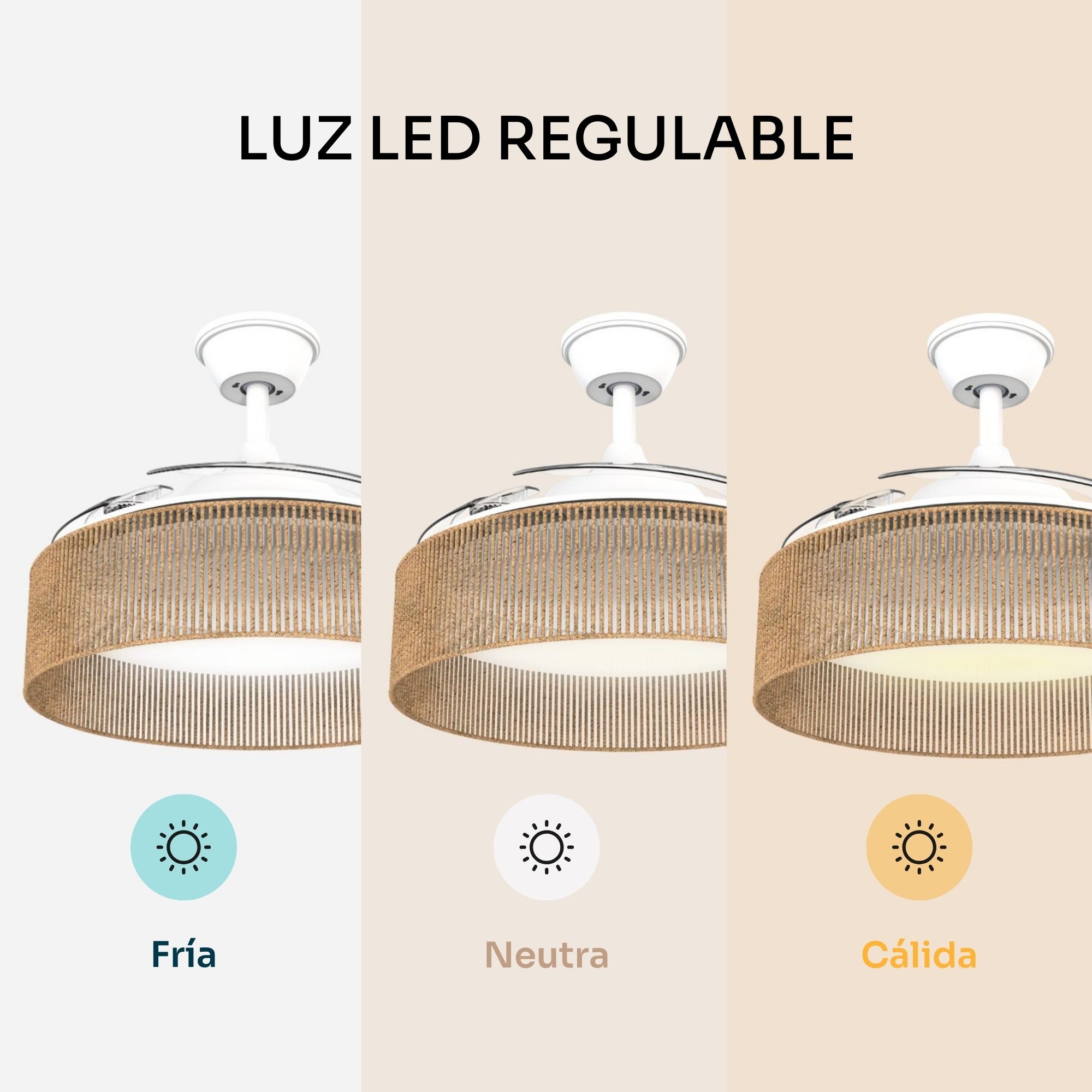 Mellerware - Ventilateur de plafond Brizy Bright Rattan | 40W | 6 vitesses | 3 pales Ø106 cm | Ultra silencieux | Fonction été/hiver | LED - 4