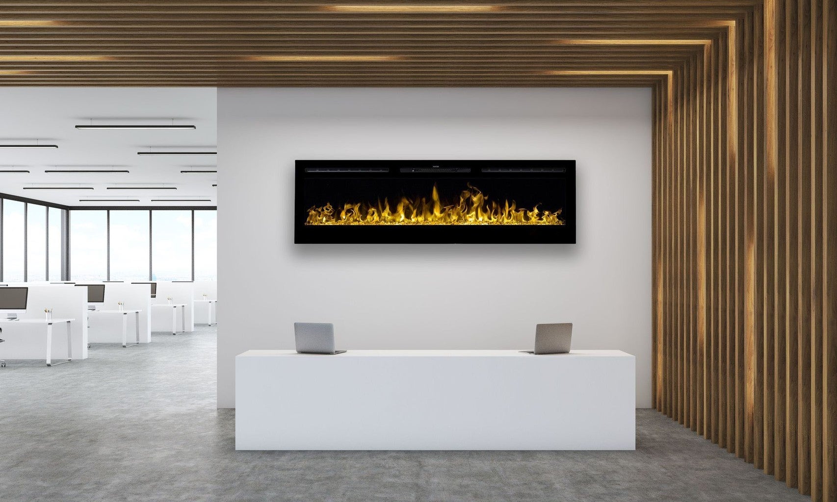 Cheminée électrique AFLAMO Majestic 50 - feu premium - murale ou encastrable - 128x55x14 cm - cheminée LED décorative avec chauffage 750/1500 W - 9