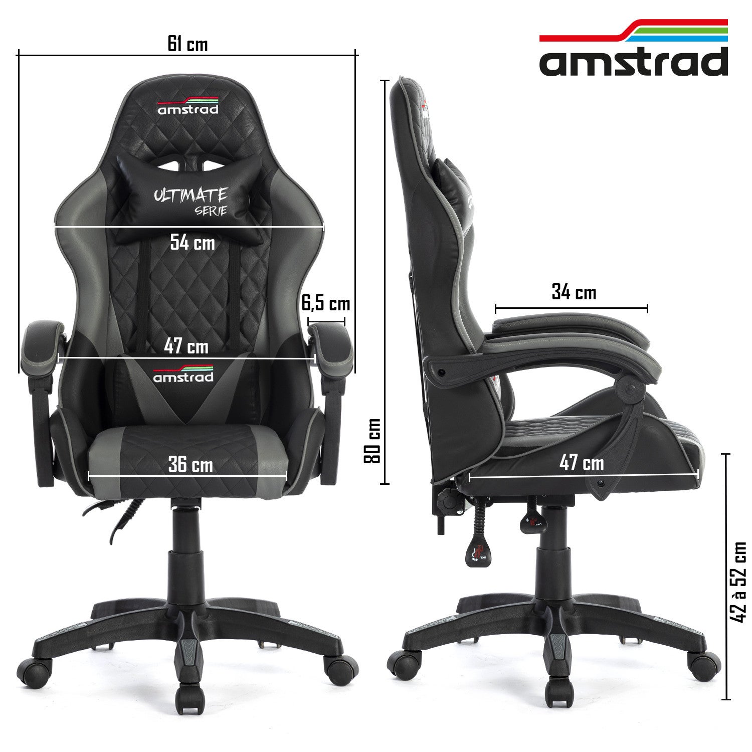 Fauteuil De Bureau Gamer Ultimate-BK-LED – Noir Et Gris