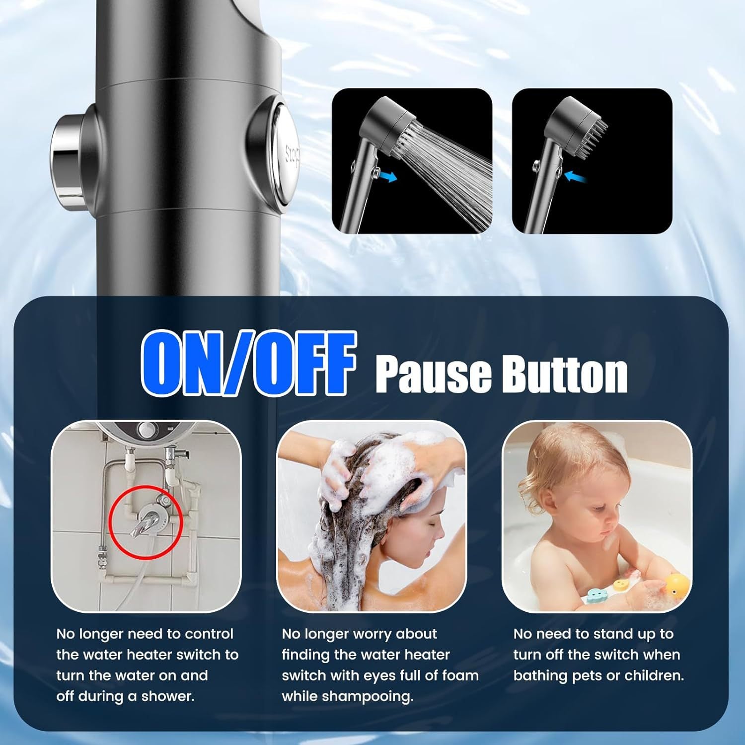 Un pommeau de douche filtrant avec douchette à main, trois modes de jet et un pommeau de douche haute pression à économie d'eau. - 2